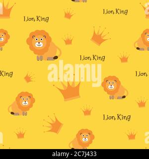 Lion King. Cute Children theme. Seamless background pattern. Vector illustration. Stock Vektor