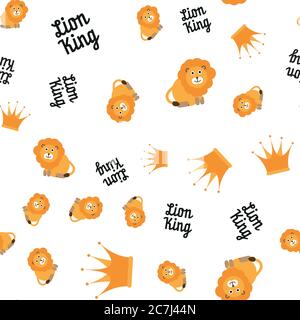 Lion King. Cute Children theme. Seamless background pattern. Vector illustration. Stock Vektor