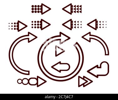 Zeiger und Pfeile, die die Bewegungsrichtung anzeigen. Für Schilder, Symbole und Schaltflächen. Transparenter Hintergrund. Stock Vektor