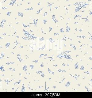 Vektor klassische Linie Kunst ditsy floral nahtlose Muster mit handgezeichneten historischen Blumen auf cremefarbenen Hintergrund. Natur Hintergrund. Oberflächenmuster. Stock Vektor