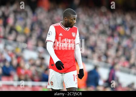 18. Januar 2020, Emirates Stadium, London, England; Premier League, Arsenal gegen Sheffield Vereinigte Staaten : Nicolas Pepe (19) von Arsenal in Aktion Kredit: Simon Whitehead/News Images Stockfoto