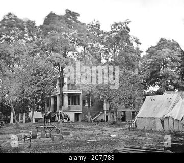 Haus als Hauptquartier von Gen. G.B. McClellan und Gen. P.G.T. Beauregard während des amerikanischen Bürgerkriegs, Fairfax Court House, Virginia, USA, 1863 Stockfoto