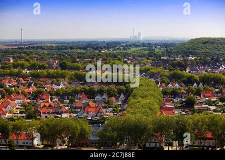 Stadtansicht vom Kopfgestell des ehemaligen Bergwerks Friedrich Heinrich 1/2, Kamp-Lintfort, Deutschland, Nordrhein-Westfalen, Ruhrgebiet, Kamp-Lintfort Stockfoto