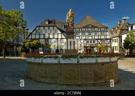 Saint Peter gut, Petrusbrunnen auf dem Marktplatz von Brilon, Deutschland, Nordrhein-Westfalen, Sauerland, Brilon Stockfoto