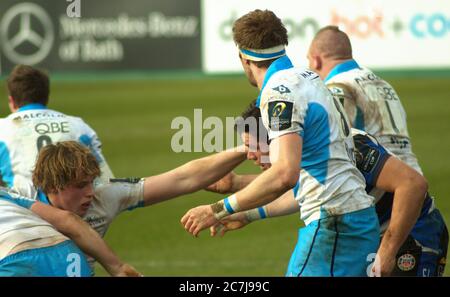 BATH, ENGLAND, VEREINIGTES KÖNIGREICH - Jan 25, 2015: Bath Rugby spielen Glasgow Warriors, European Champions Cup, Recreation Ground, Bath. 25 Januar 2015. Bad Stockfoto