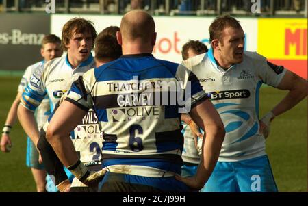 BATH, ENGLAND, VEREINIGTES KÖNIGREICH - Jan 25, 2015: Bath Rugby spielen Glasgow Warriors, European Champions Cup, Recreation Ground, Bath. 25 Januar 2015. Bad Stockfoto