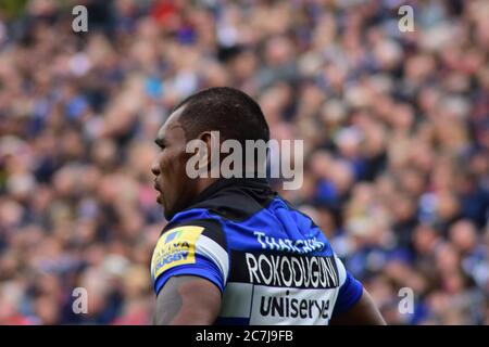 BATH, ENGLAND, VEREINIGTES KÖNIGREICH - 07. Okt 2017: Bath Rugby spielen Worcester Warriors in der Aviva Premiership, Recreation Ground, Bath. England. Oktober Stockfoto