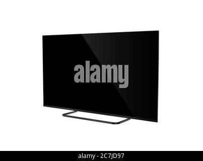 LCD-Fernseher mit schwarzem Bildschirm, isoliert auf weißem Hintergrund Stockfoto