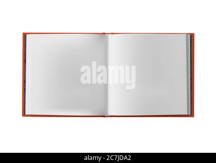 Geöffnetes Hardcover-Notebook isoliert auf weißem Hintergrund Stockfoto