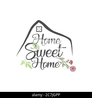 Home Sweet Home - Poster Für Typografie. Handgefertigtes Schriftdesign. Vector Vintage Illustration mit Haushaube und schönem Herz- und Räucherschnecke. Stock Vektor