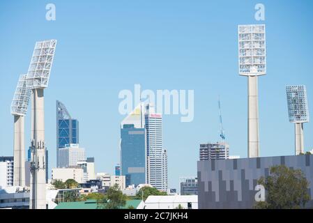 Perth, Western Australia - 4. Februar 2017: Blick am frühen Morgen auf die Skyline von Perth, Hauptstadt von Western Australia und Hauptquartier für viele Bergbau Stockfoto