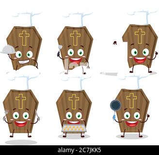 Cartoon Charakter von Sarg mit verschiedenen Chef Emoticons Stock Vektor