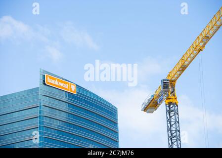 Perth, Western Australia - 21. Februar 2017: Bürogebäude der Bank West, mit regionalem Hauptsitz in Perth, Western Australia. Stockfoto