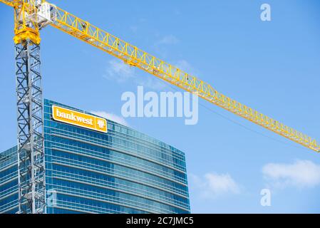 Perth, Western Australia - 21. Februar 2017: Bürogebäude der Bank West, mit regionalem Hauptsitz in Perth, Western Australia. Stockfoto