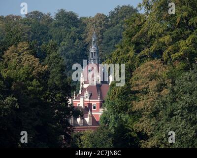 Neues Schloss, Muskauer Park, UNESCO-Weltkulturerbe, Bad Muskau, Oberlausitz, Sachsen, Deutschland Stockfoto