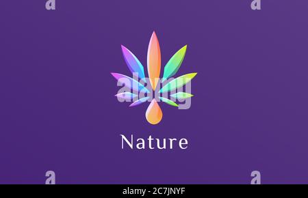 Glänzende Cannabisblätter und Wassertropfen-Logo-Design Stock Vektor