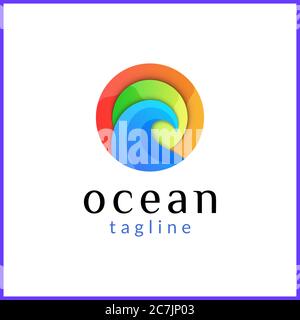 Ocean Wave Logo Design in verschiedenen Farben Stock Vektor
