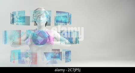 Future Work Automation mit futuristischem Interface Management System Stockfoto