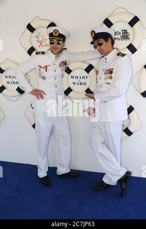 Hamish und Andy bei der jährlichen Spendenaktion der Sony Foundation in Wharf4ward in der Woolloomooloo Wharf, Cowper Wharf Road in Sydney. Stockfoto