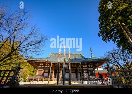 Wakayama / Japan - Dez 03 2018 : Konpon Daito Pagode am Danjo Garan Tempel auf Mt. Koya (Koyasan) in der Präfektur Wakayama, Japan Stockfoto