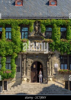 Rathaus, Altstadt von Quedlinburg, UNESCO-Weltkulturerbe, Sachsen-Anhalt, Deutschland Stockfoto