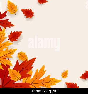 Vektor Blätter Hintergrund mit roten, orange und gelb fallenden Herbstblättern.Illustration. Stock Vektor