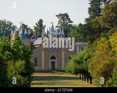 Gotisches Haus im Wörlitzer Park, Gartenreich Dessau-Wörlitz, UNESCO-Weltkulturerbe, Sachsen-Anhalt, Deutschland Stockfoto