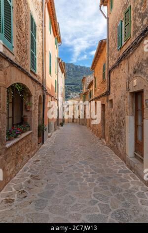 Altstadt, Gasse, Valldemossa, Mallorca Insel, Stockfoto