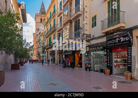 Fußgängerzone, Carrer de Sant Miquel in der Altstadt von Palma de Mallorca, Insel Mallorca, Stockfoto