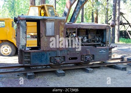 Maschinen, die in der Holzfällertechnik verwendet werden, im Holzfällermuseum im Collier Memorial State Park, Oregon, USA Stockfoto
