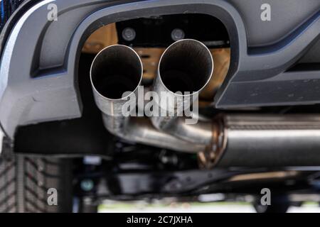 Auto Auspuff Endrohr, Detail, Symbol, Feinstaub, Auspuff Skandal, Stockfoto