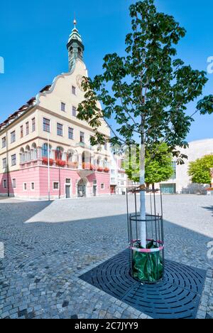 Schwörhaus, Haus der Stadtgeschichte, Neue Synagoge, Ulmer Weinhof, Christopherus-Brunnen, Altstadt, Ulm, Baden-Württemberg, Deutschland Stockfoto