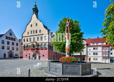 Schwörhaus, Haus der Stadtgeschichte, Ulmer Weinhof, Christopherusbrunnen, Altstadt, Ulm, Baden-Württemberg, Deutschland Stockfoto