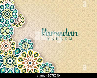 Fest der Breaking the Fast Feiern Grußkarte mit hellen bunten arabischen islamischen geometrischen Muster Kunst. Islamische Dekoration. Eid al Fitr. Iftar. Stock Vektor