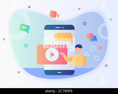 Mann Präsentation auf Video-Bildschirm Smartphone-Konzept Online-Webinar mit flachen Stil. Stock Vektor