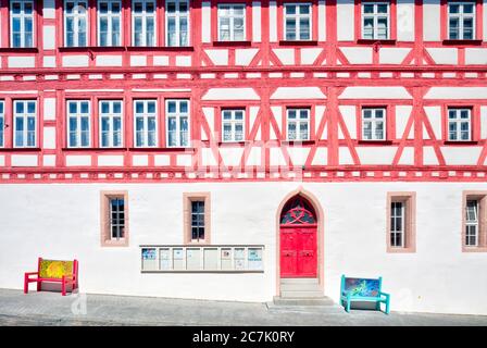 Rathaus, Eingang, Alte Lohn, Halbschlosse, Hausfassade, Architektur, Wolfram-Eschenbach, Franken, Bayern, Deutschland Stockfoto