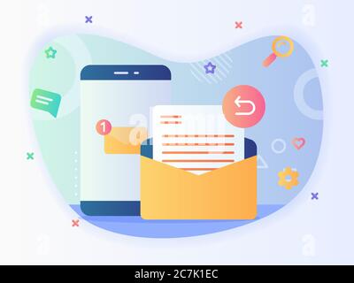 Benachrichtigung neue Nachricht auf Smartphone-Bildschirm Antwort E-Mail Konzept E-Mail-Service mit flachen Stil. Stock Vektor