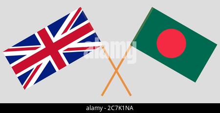 Gekreuzte Flaggen von Bulgarien und Großbritannien. Offizielle Farben. Korrektes Verhältnis. Vektorgrafik Stock Vektor
