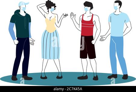 Menschen schützen sich mit einem covid-19 Maske Vektor Illustration Design Stock Vektor