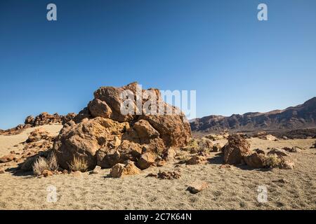 Felsformationen am Aussichtspunkt Minas de San Jose, Nationalpark El Teide, UNESCO-Weltkulturerbe, Teneriffa, Kanarische Inseln, Spanien Stockfoto