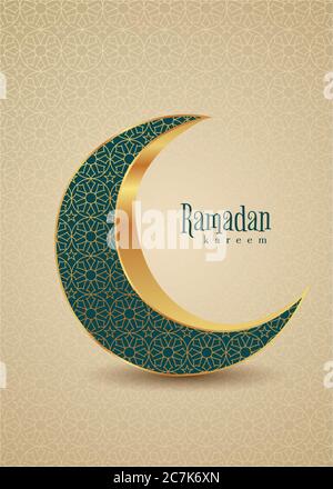 Halbmond-Islamic mit hängenden Laterne für Ramadan Kareem und eid mubarak. Golden Half Moon Muster, Hintergrund.Vektor-Illustration Stockfoto