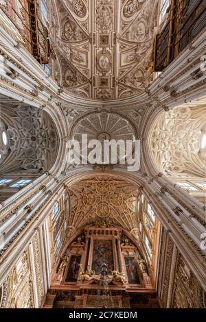 Die Decken und die elliptische zentrale Kuppel des Renaissance-Schiffes und Querschiffs von Juan de Ochoa aus dem Jahr 1607 in der Moschee-Kathedrale von Cordoba Stockfoto