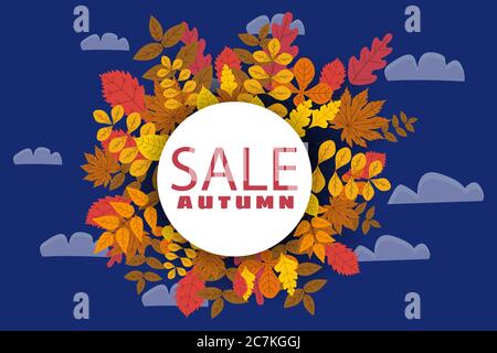 Banner für Herbst Verkauf, Hintergrund mit fallenden Blättern, gelb, orange, braun, Herbst, Schriftzug, Vorlage für Poster, Banner, Vektor, isoliert Stock Vektor