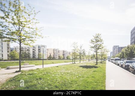 Leben, leben und arbeiten Sie modern in München, der bayerischen Landeshauptstadt an der Isar. Stockfoto