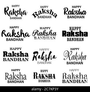 Happy Raksha Bandhan Vector typografische Schriften Sammlung, verwendbar für Grußkarten, Banner, Druck, T-Shirts, Plakate und Banner. Alles Gute Rakhi. Stock Vektor