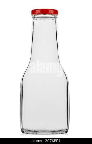 Leere Soße Flasche mit Kappe auf weißem Hintergrund. Stockfoto