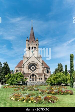 Blick auf die historische Pauluskirche in Basel Stockfoto