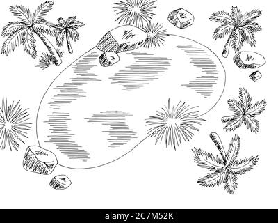 Oasis Luftaufnahme von oben Wüste Grafik schwarz weiß Landschaft Illustration Vektor Stock Vektor