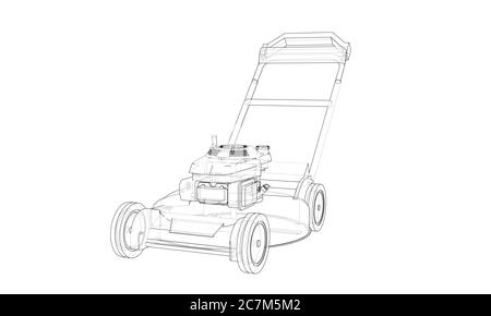 Rasenmäher umreißen. Drahtmodell Stockfoto