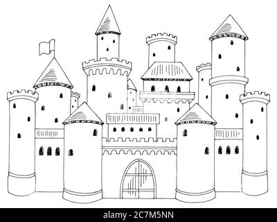 Burg Grafik schwarz weiß isoliert Skizze Illustration Vektor Stock Vektor